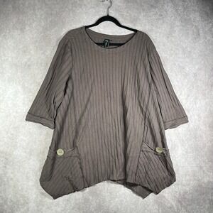 Focus Casual Life Top Women Size 1XL Brown Tunic 3/4 Sleeves Pockets Boho Mature